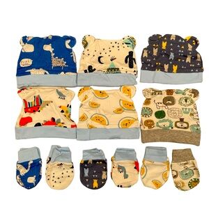6 pairs of new born baby caps and gloves set o-6 months